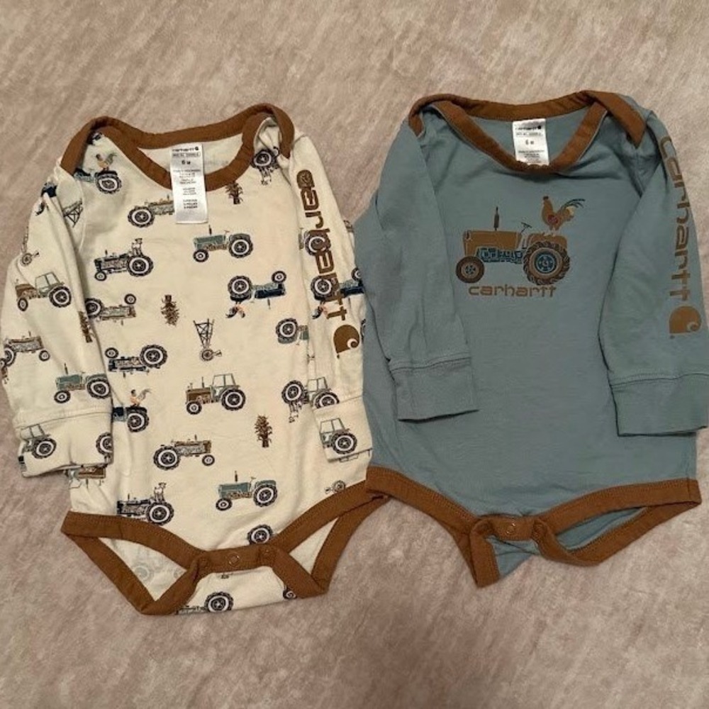 Carhartt Baby Boy 2 Pack Long Sleeve Tractor Bodysuits Blue Cream 3-6 Months
